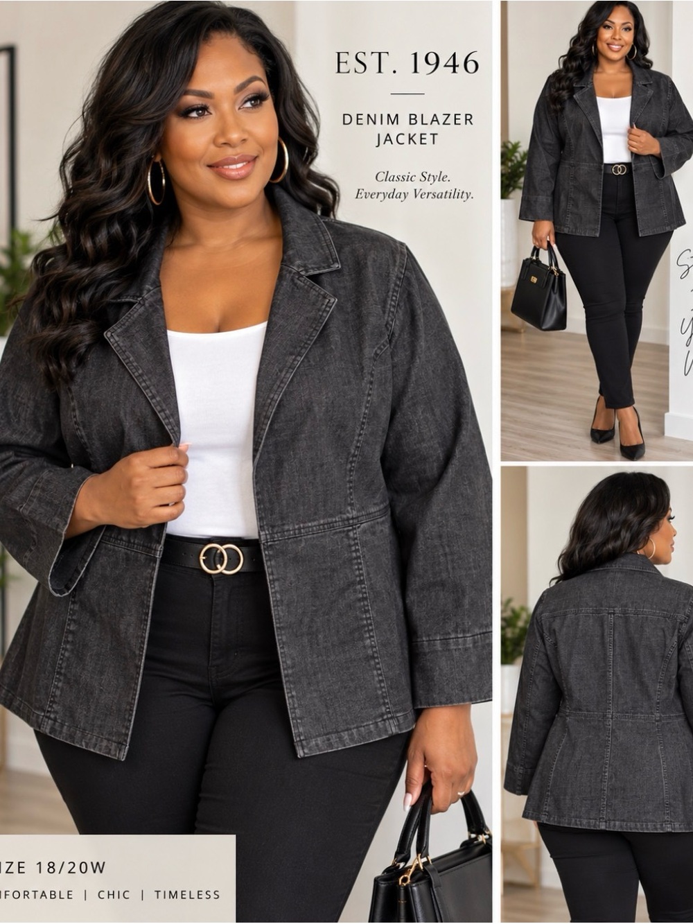 Women's Black Denim Blazer Jacket
